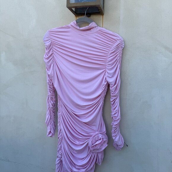 H&M Magda Butrym Bodycon Crepe Mini Dress Mock Neck Rose Appliqué Stretch Jersey - Picture 5 of 11